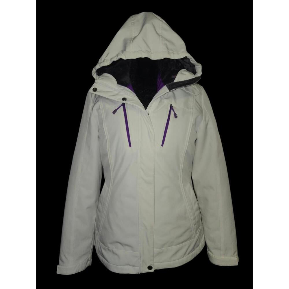 Women's Off White "Gerry" 3-in-1 Coat with Bright Purple Interior That Detaches